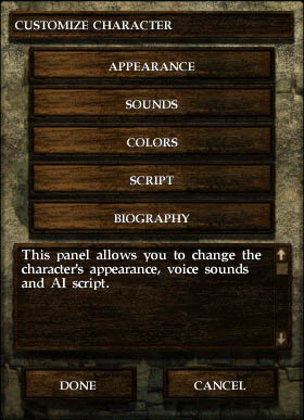 Custom menu on character sheet
